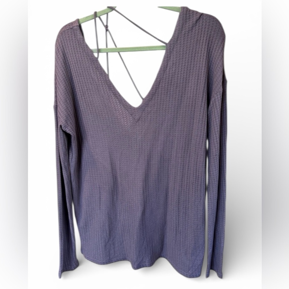 Chaser Lavender Long Sleeve V-Neck Waffle Knit Top Medium